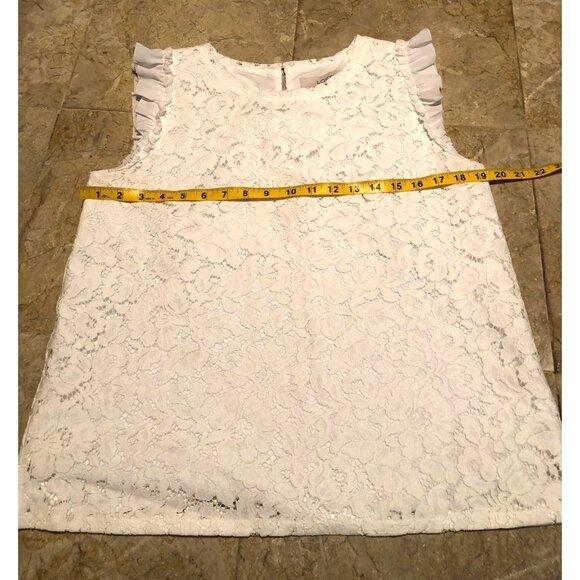 LOFT- WOMENS WHITE LACE LINED CREW NECKBACK BUTTON CLOSURE BLOUSE TOP SIZE SMALL - Picture 6 of 6